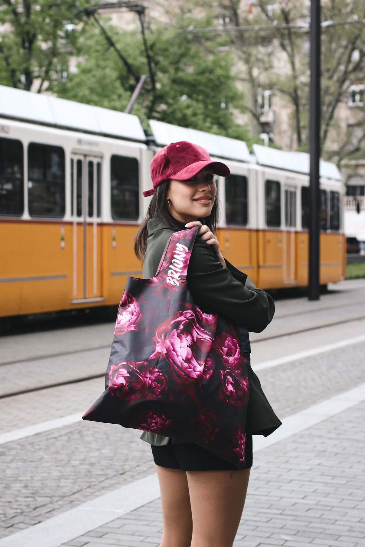 Dark Blooming Flowers Shopping Bag