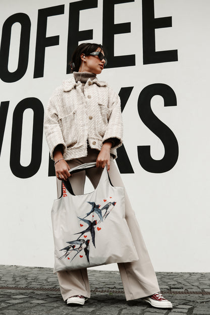 Swallows and Hearts Shopping Bag