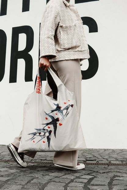 Swallows and Hearts Shopping Bag