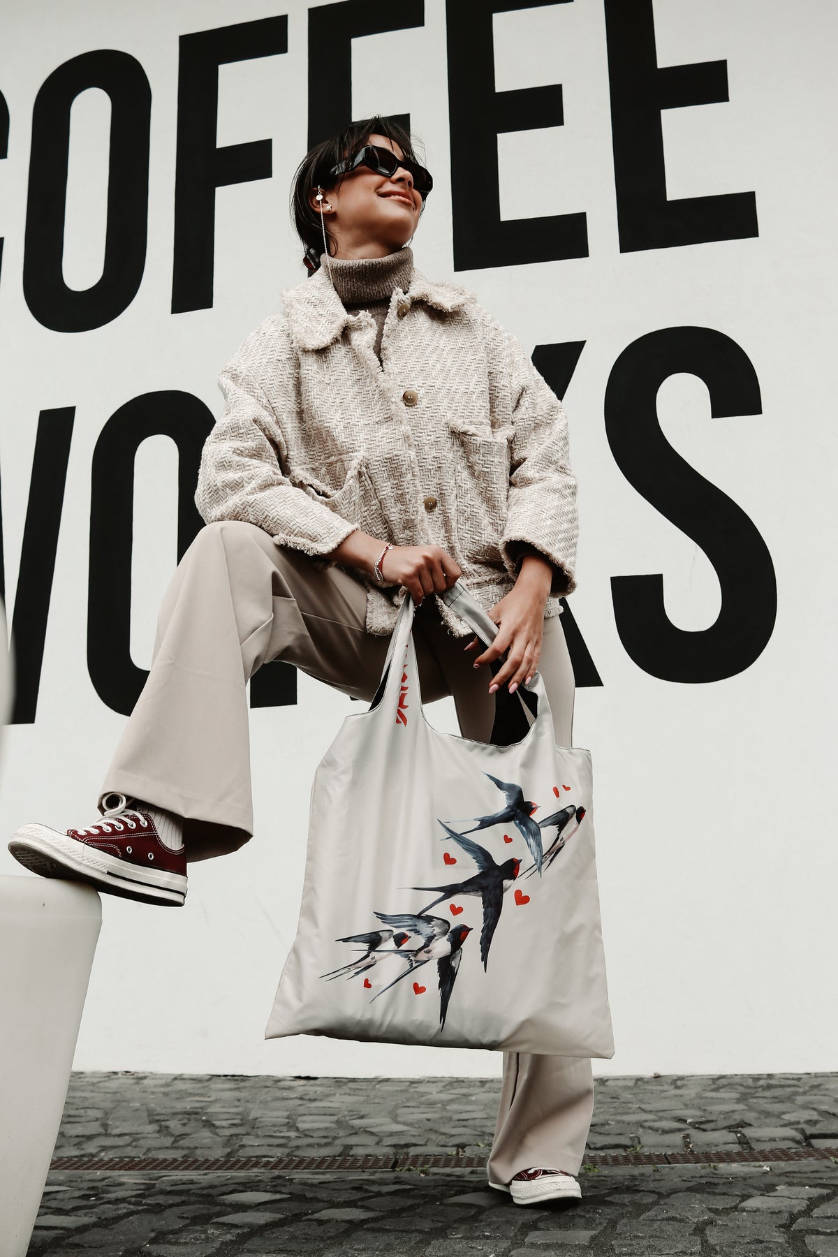 Swallows and Hearts Shopping Bag