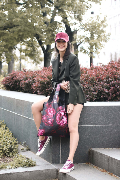 Dark Blooming Flowers Shopping Bag