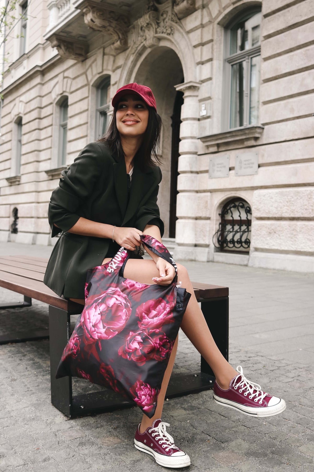 Dark Blooming Flowers Shopping Bag