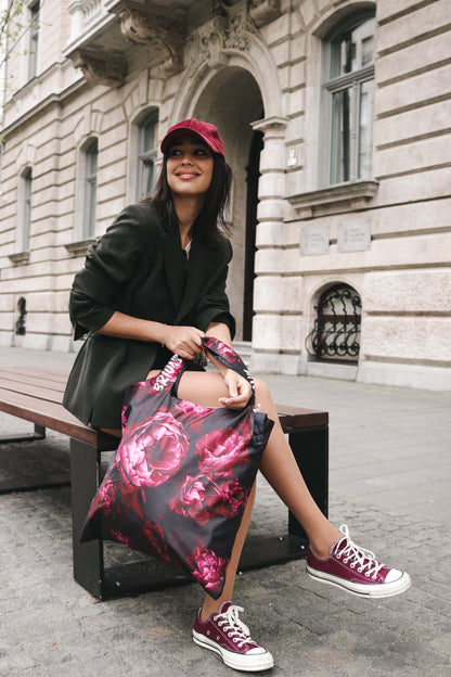 Dark Blooming Flowers Shopping Bag