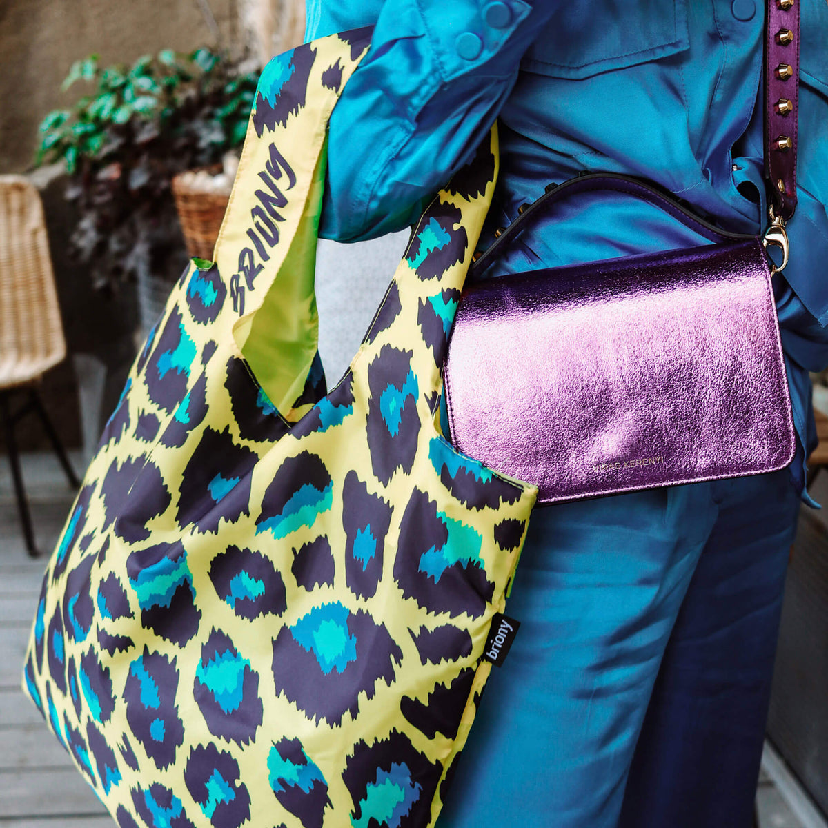 Yellow Leopard Skin Shopping Bag