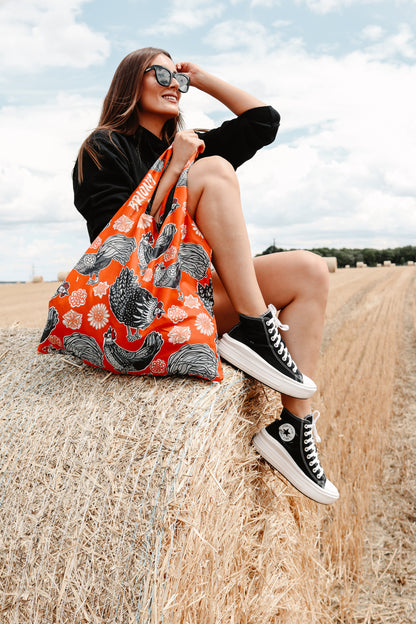 Orange Rooster Shopping Bag