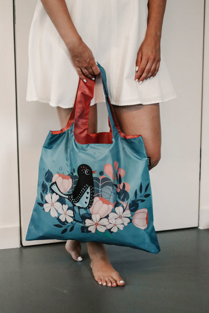 Floral Bird Shopping Bag x Rosehip