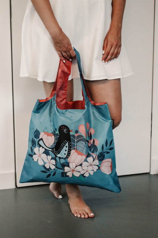 Floral Bird Shopping Bag x Rosehip