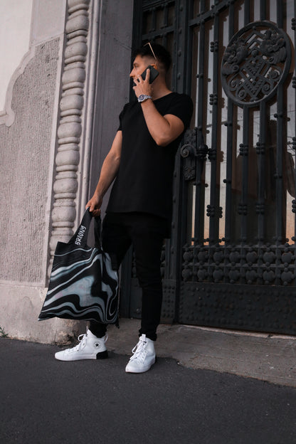 Black Marble Shopping Bag